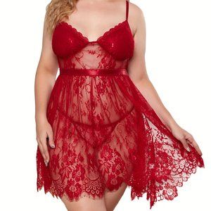 Red Valentine Shade Bra Sheer Floral Lace Babydoll
